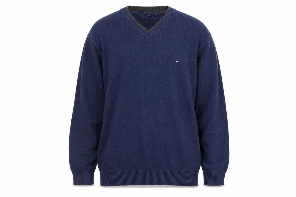 Tommy Hilfiger Men's Blue V-Neck Cotton Jumper XL Pullover