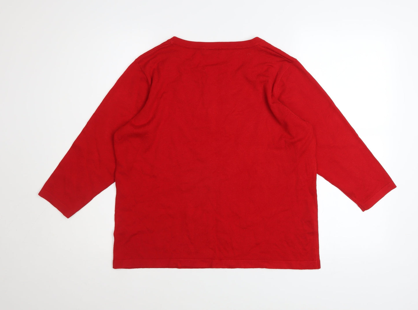 Bm Women's Red Sequin Neck Knit Jumper Medium 3/4 Sleeve Pullover