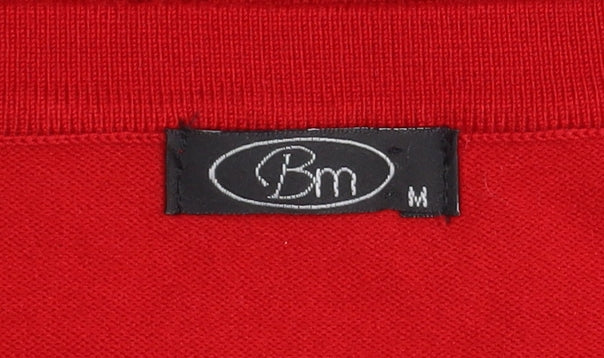 Bm Women's Red Sequin Neck Knit Jumper Medium 3/4 Sleeve Pullover