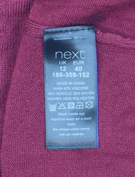 Next Women Red Floral Sheer Sleeve Crew Neck Pullover Jumper Size 12