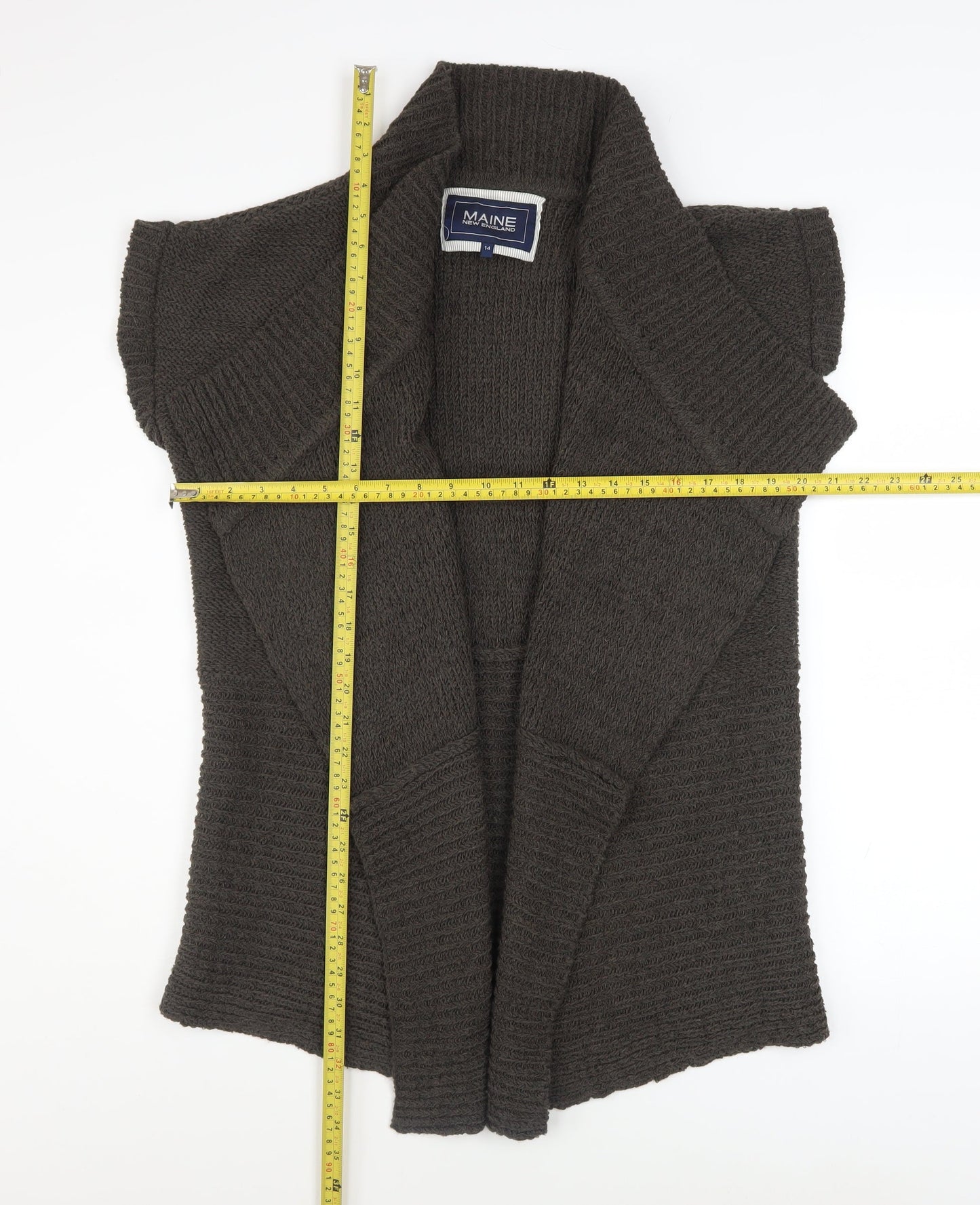Maine New England Women Brown Size 14 Sleeveless Knit Cardigan