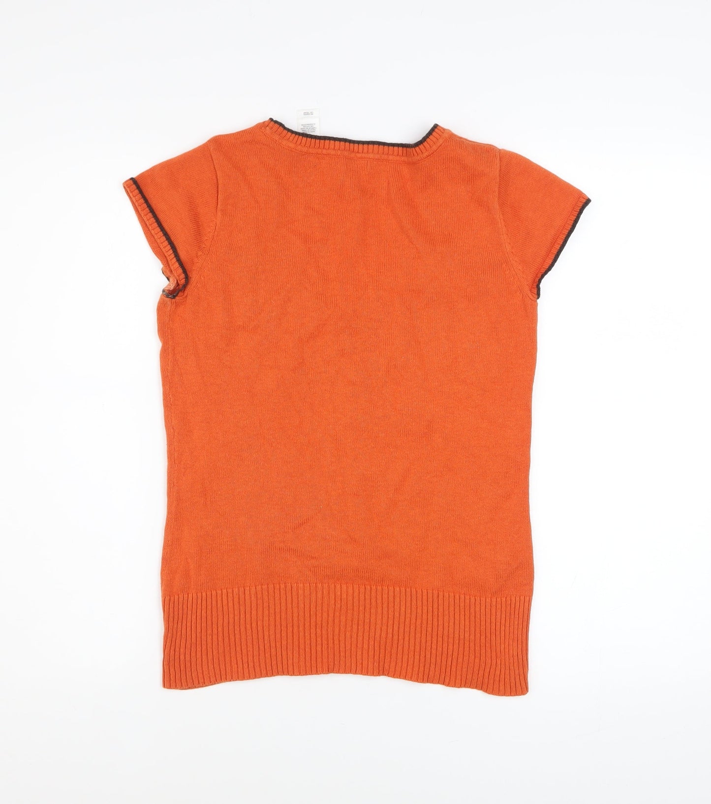 Liz & Co Women’s Orange Argyle Short Sleeve Knit Top Size S