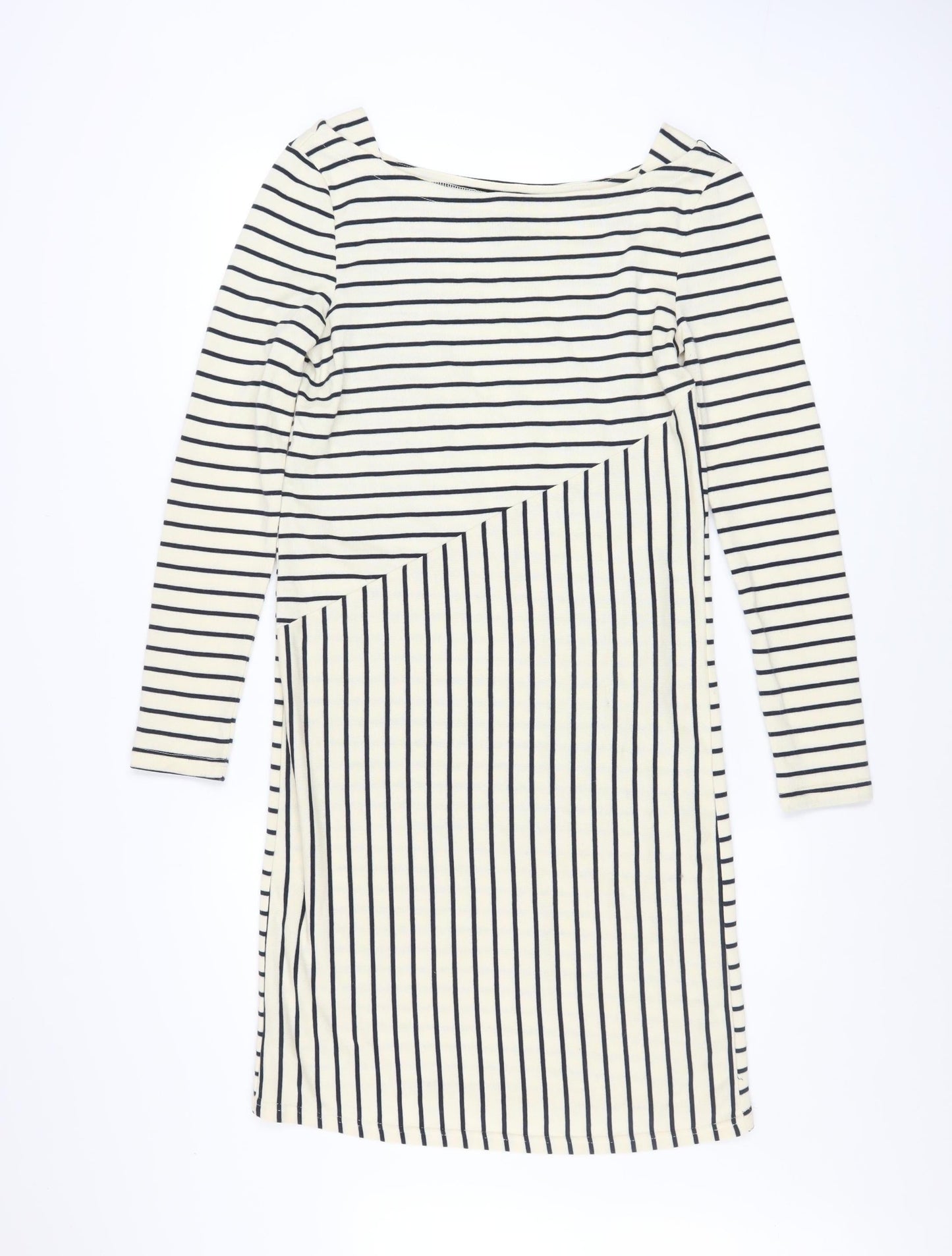 Y.A.S Women’s White Striped Long Sleeve Shift Dress Size S