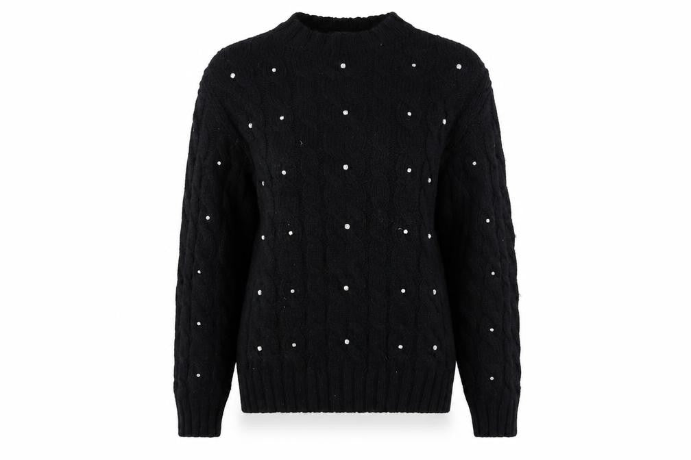 Marks & Spencer Womens Black Beaded Cable-Knit Jumper Medium