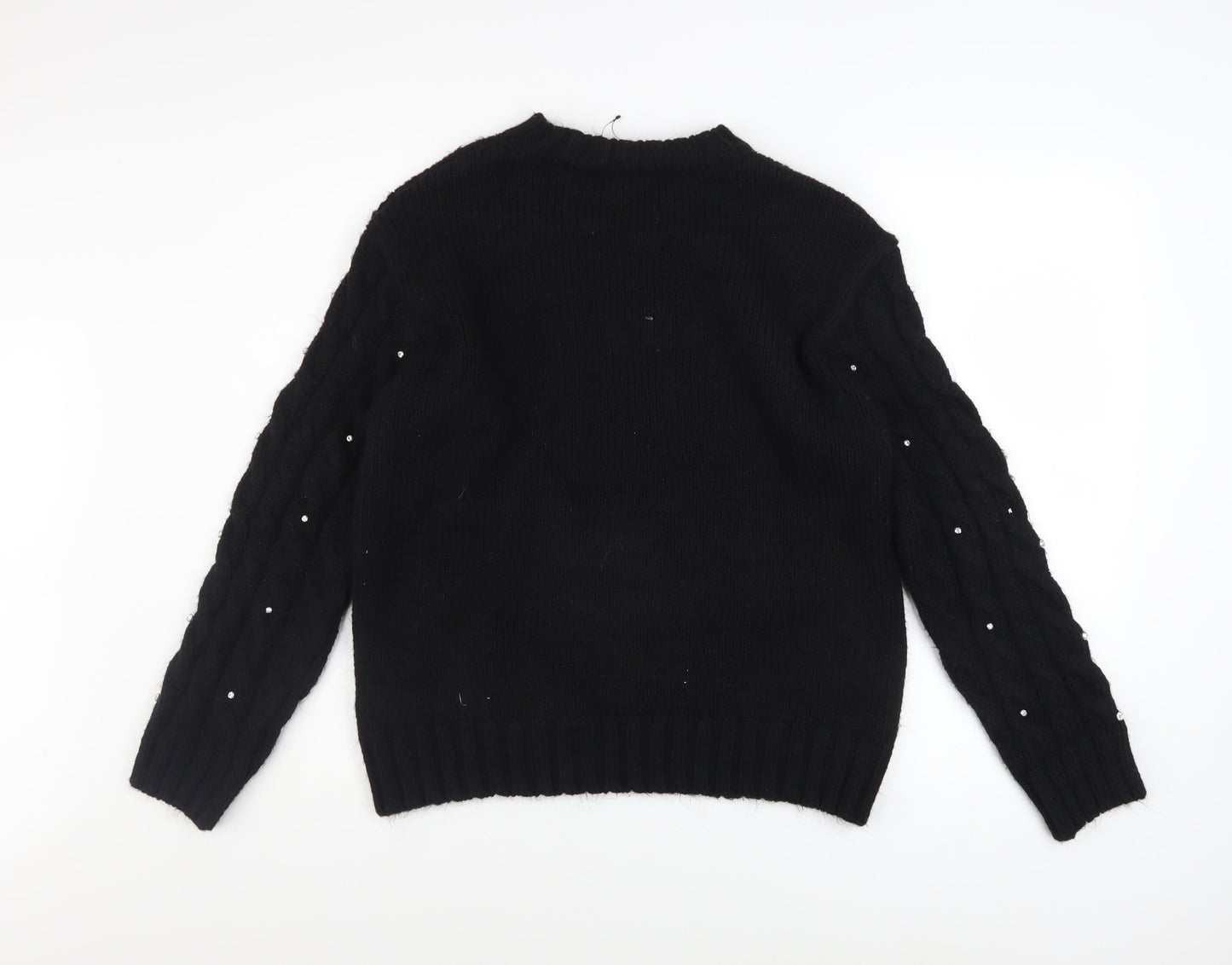 Marks and Spencer Womens Black Beaded Cable-Knit Jumper Medium