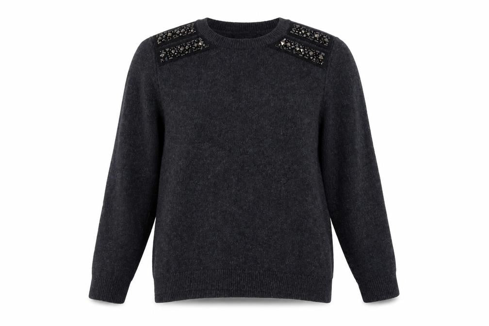 Topshop Women Black Embellished Angora Blend Crew Neck Jumper Size 10