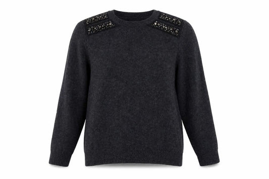 Topshop Women Black Embellished Angora Blend Crew Neck Jumper Size 10
