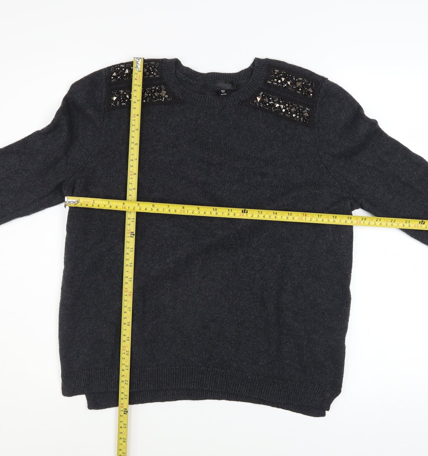 Topshop Women Black Embellished Angora Blend Crew Neck Jumper Size 10