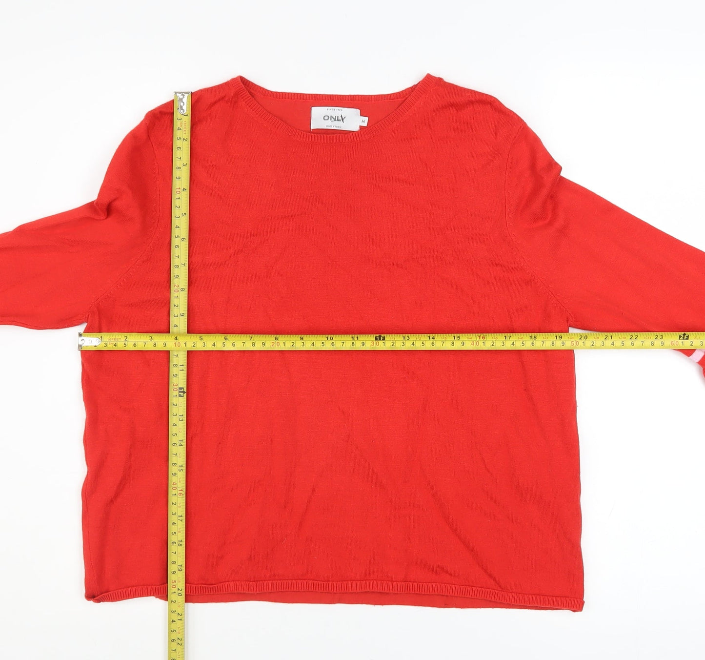 ONLY Women’s Red Bell Sleeve Ruffle Knit Jumper Size M