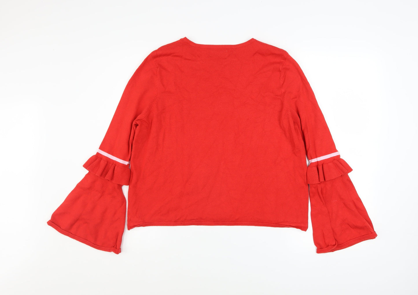 ONLY Women’s Red Bell Sleeve Ruffle Knit Jumper Size M
