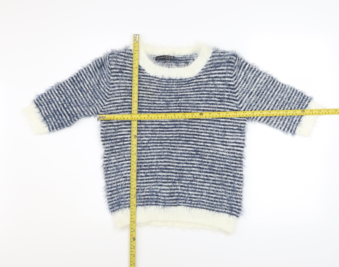Atmosphere Womens Blue Striped Crew Neck 3/4 Sleeve Jumper Size 14