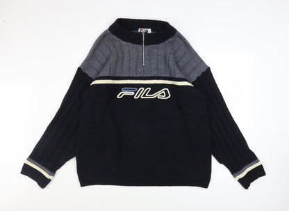 Additional front view of Fila men’s blue high neck half zip knit jumper, size L