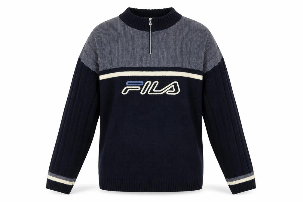 Fila Mens Blue High Neck Half Zip Knit Jumper Size L