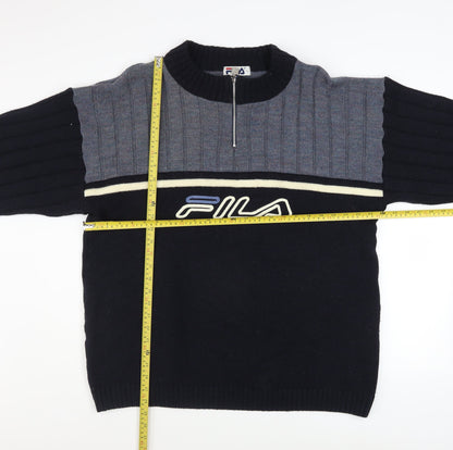 Back view of Fila men’s blue high neck half zip knit jumper, size L