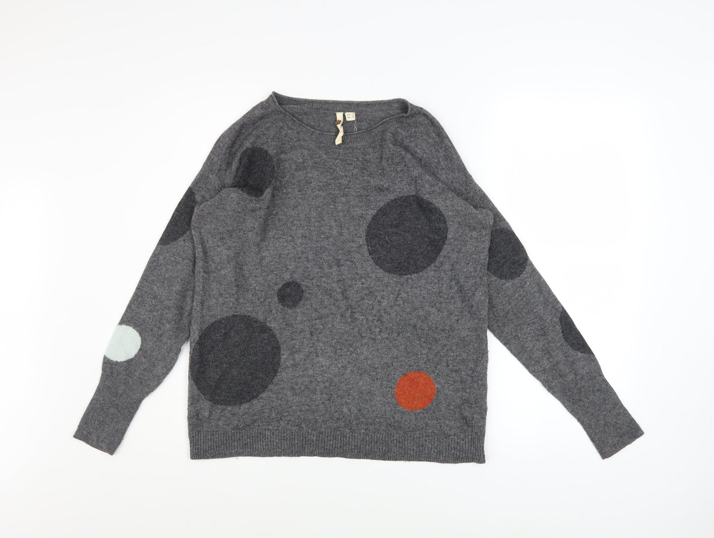 White Stuff Womens Grey Polka Dot Lambswool Jumper UK 10