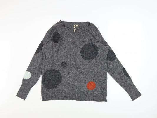 White Stuff Womens Grey Polka Dot Lambswool Jumper UK 10