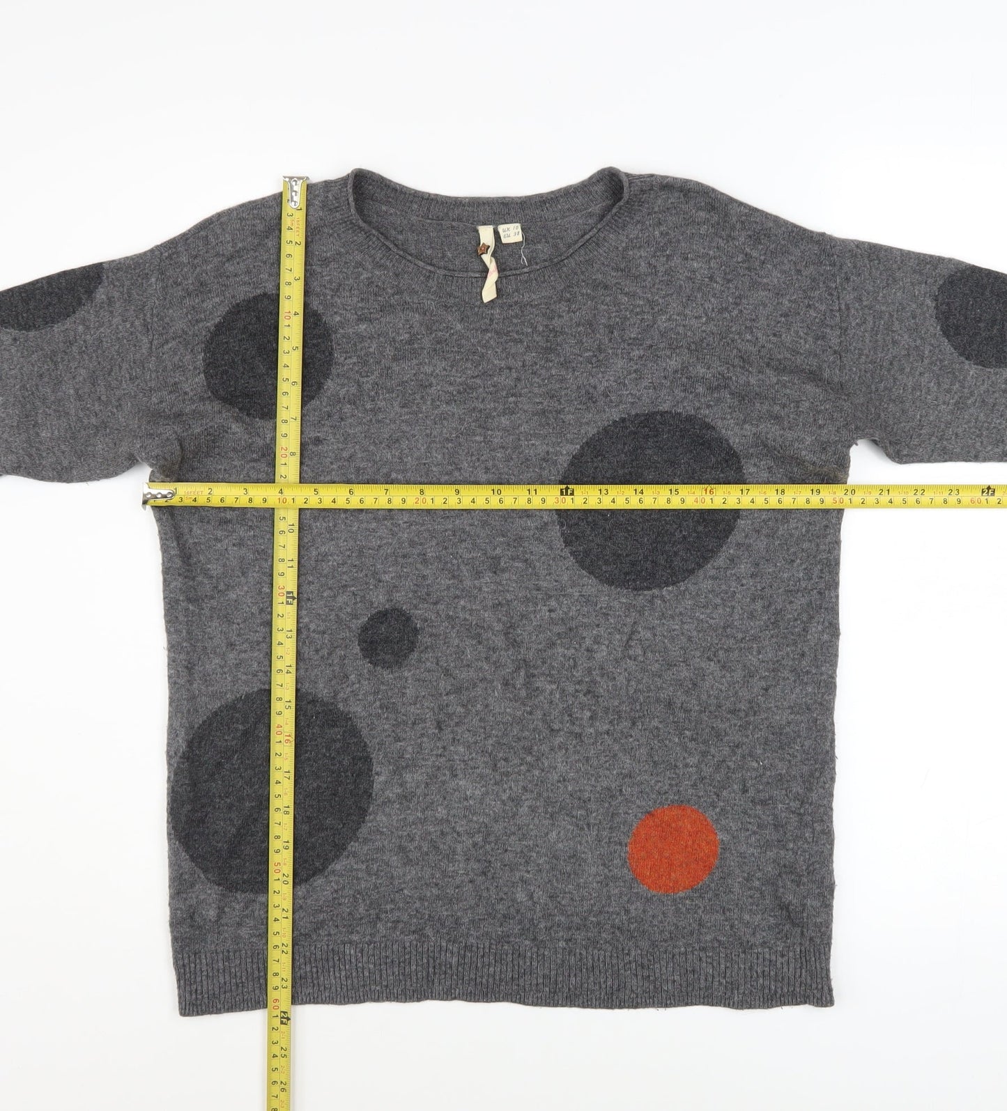 White Stuff Womens Grey Polka Dot Lambswool Jumper UK 10