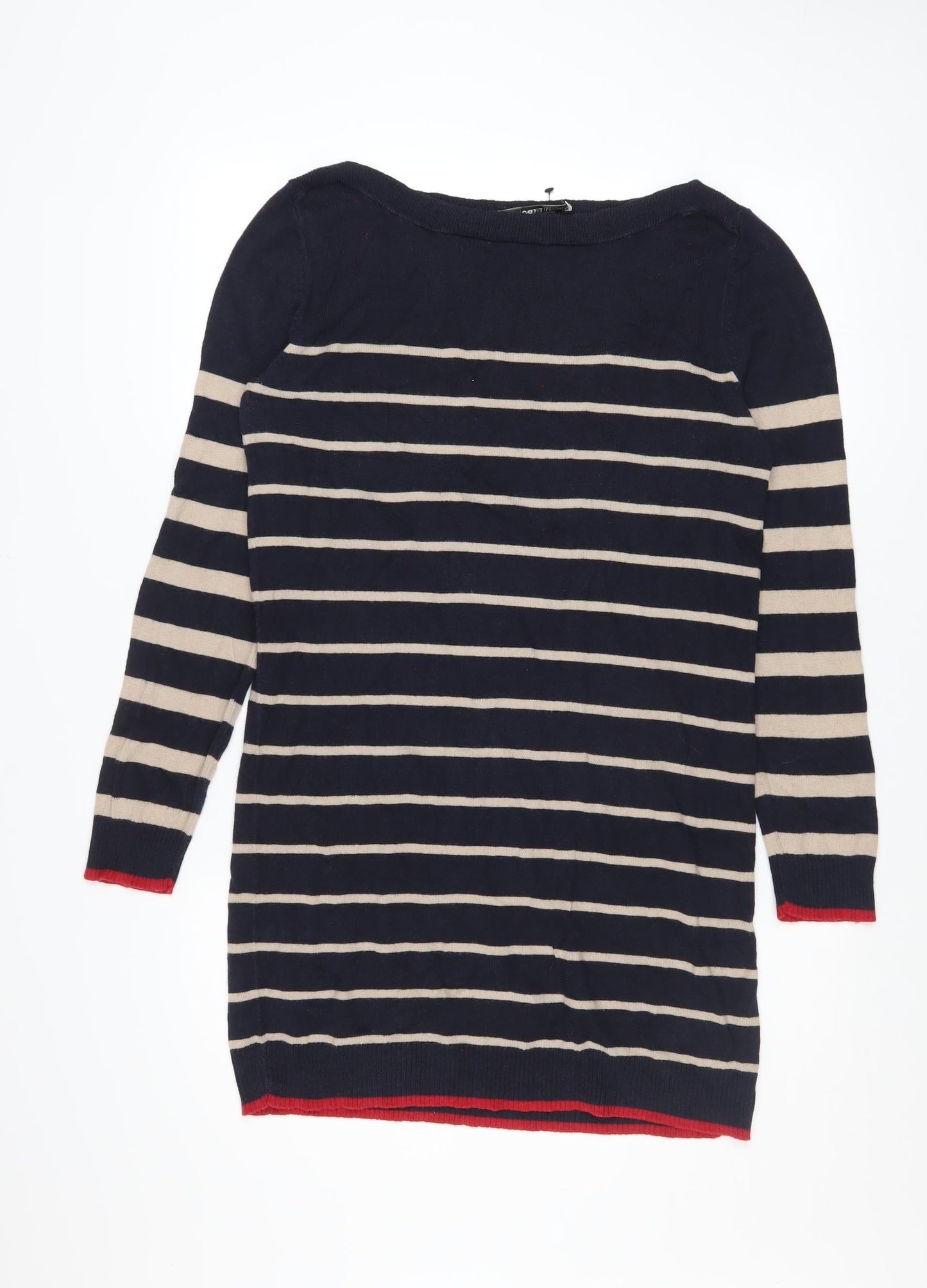 Oasis Women Blue Striped Jumper Dress M Long Sleeve Knit Casual