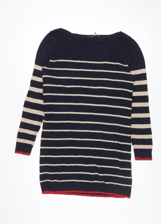 Oasis Women Blue Striped Jumper Dress M Long Sleeve Knit Casual