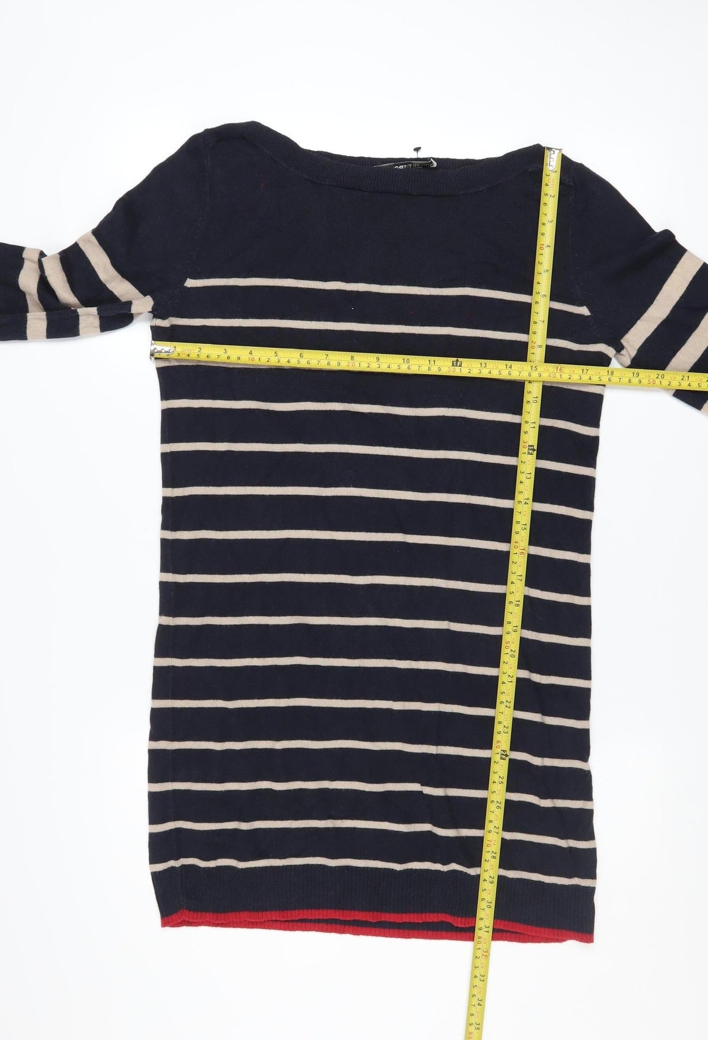 Oasis Women Blue Striped Jumper Dress M Long Sleeve Knit Casual
