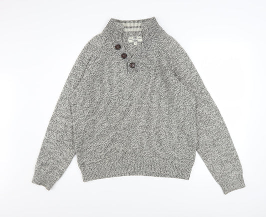 Next Men Grey Henley Jumper M Chunky Knit Wool Blend