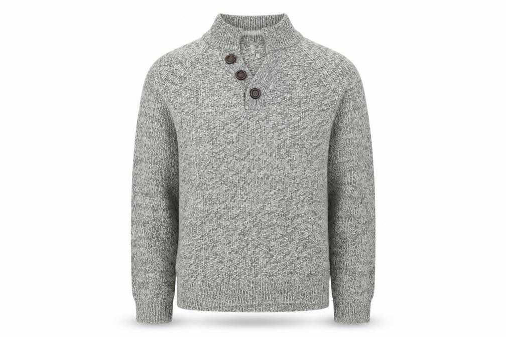 Next Men Grey Henley Jumper M Chunky Knit Wool Blend
