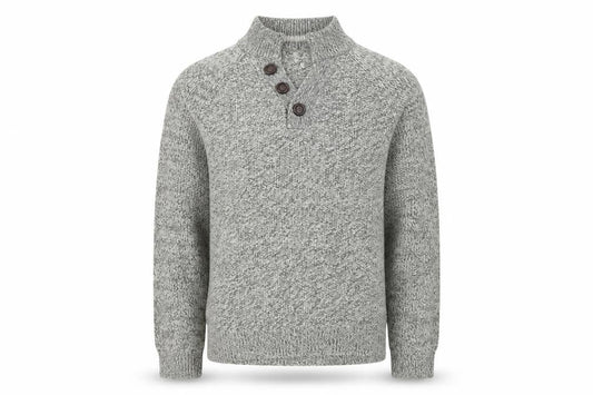 Next Men Grey Henley Jumper M Chunky Knit Wool Blend