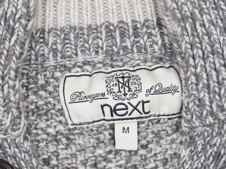 Next Men Grey Henley Jumper M Chunky Knit Wool Blend