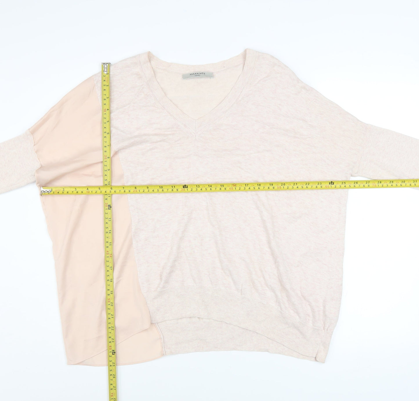 AllSaints Women's Beige V-Neck Pullover Jumper Size S Cotton Viscose Blend