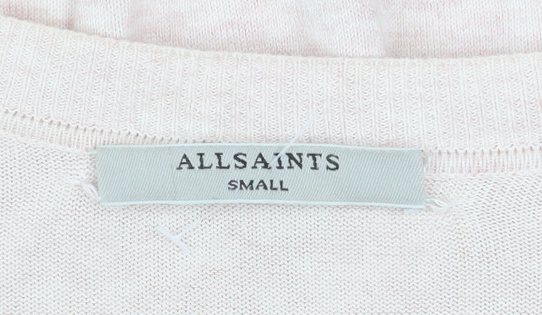 AllSaints Women's Beige V-Neck Pullover Jumper Size S Cotton Viscose Blend