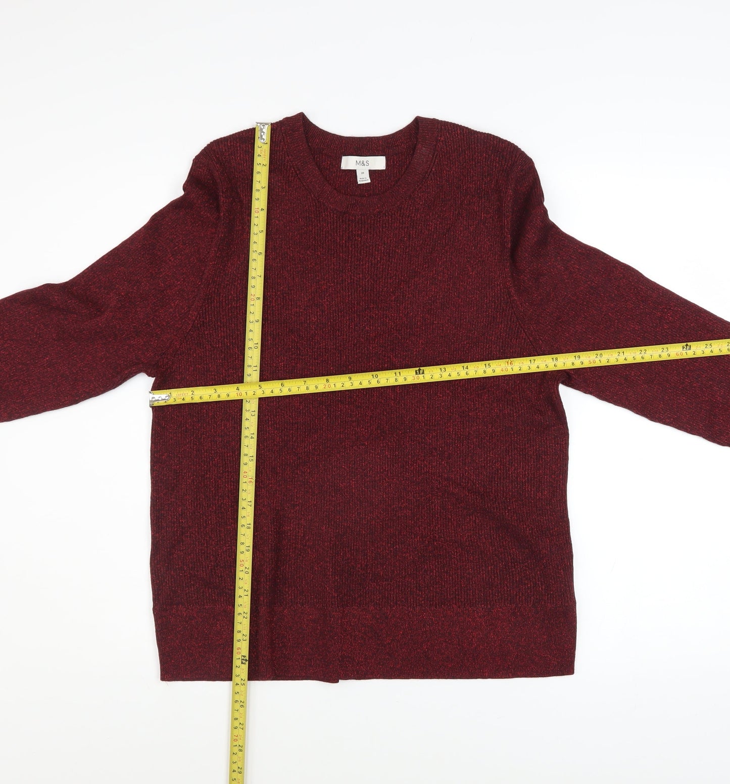 Marks and Spencer Women's Red Glitter Knit Crew Neck Jumper Size 20