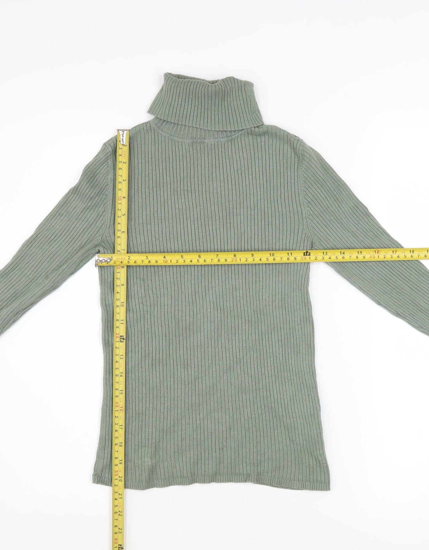 New Look Women’s Green Roll Neck Ribbed Jumper UK 10 Long Sleeve