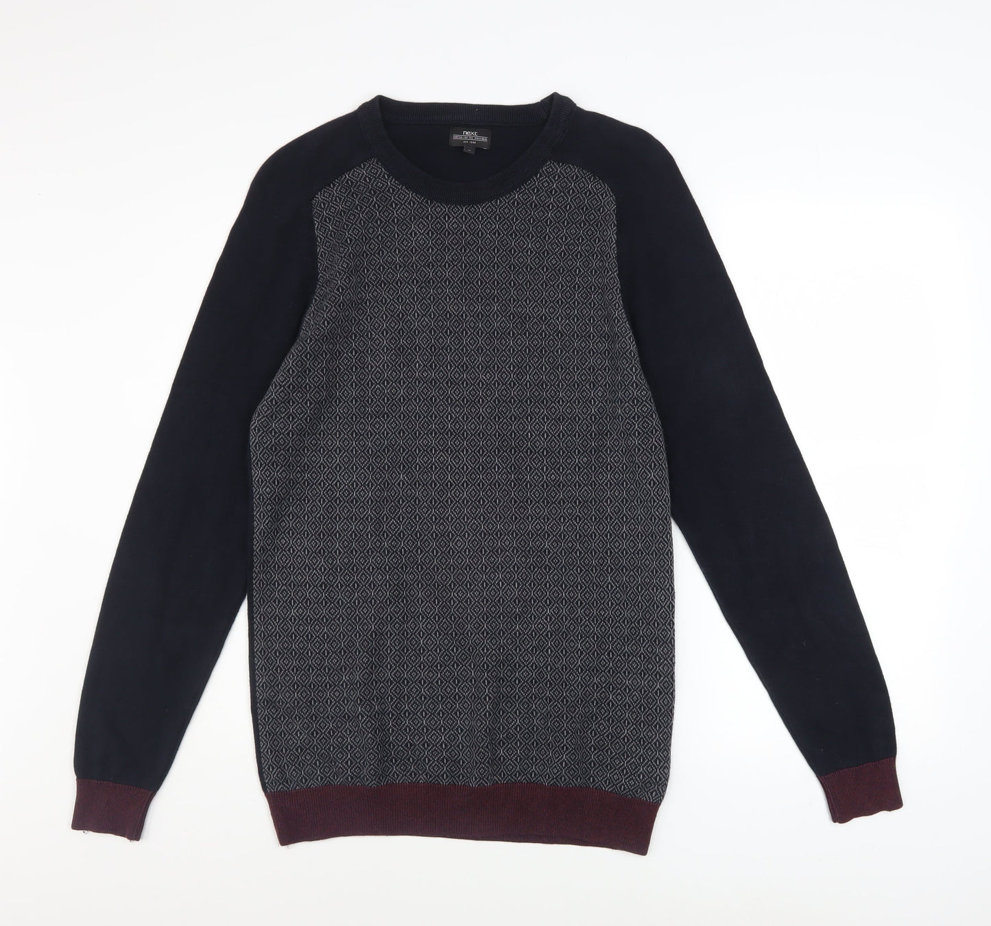 Next Men’s Blue Geometric Cotton Crew Neck Jumper Medium