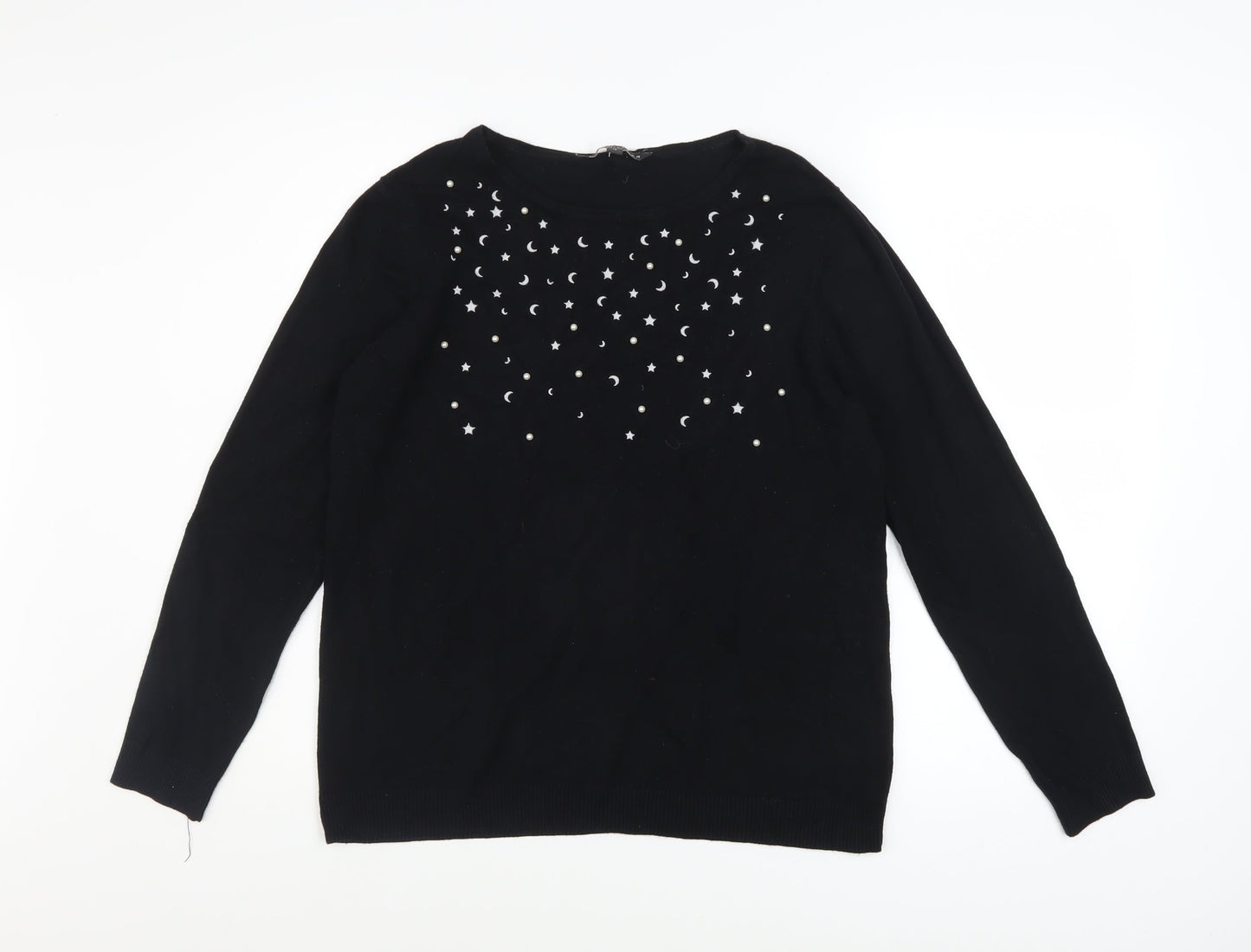 Love Knitwear Women's Black Embellished Star Jumper Size 14
