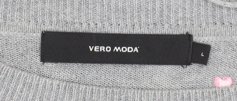 Vero Moda Womens Grey Heart Knit Pullover Jumper Size L