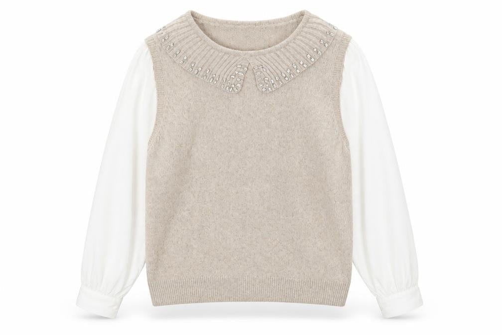 Primark Women Beige Beaded Crew Neck Pullover Jumper 2XL