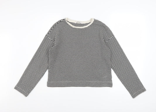 Tu Womens Black Striped Crew Neck Knit Jumper Size 8