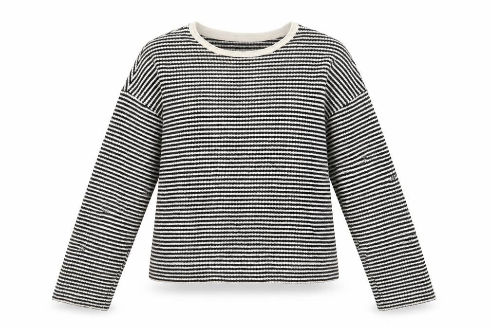 Tu Womens Black Striped Crew Neck Knit Jumper Size 8