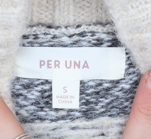 Marks and Spencer Per Una Women’s Beige Fair Isle Wool Blend Mock Neck Jumper S