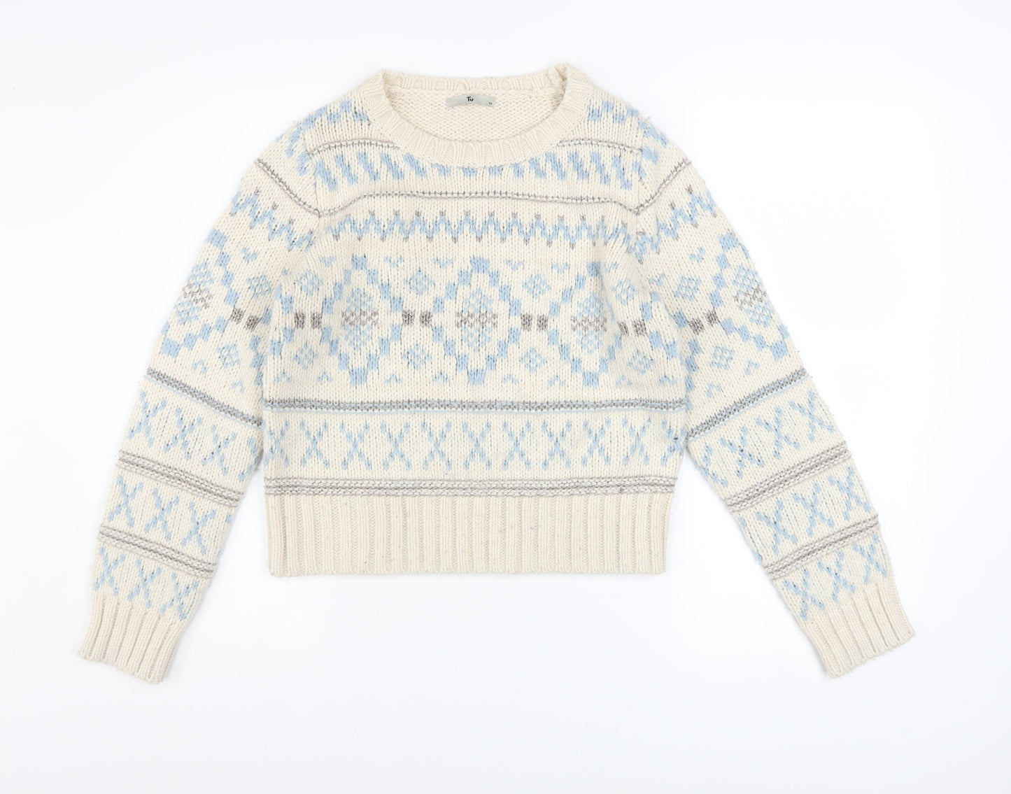 Tu Women Ivory Fair Isle Chunky Knit Jumper Size 10