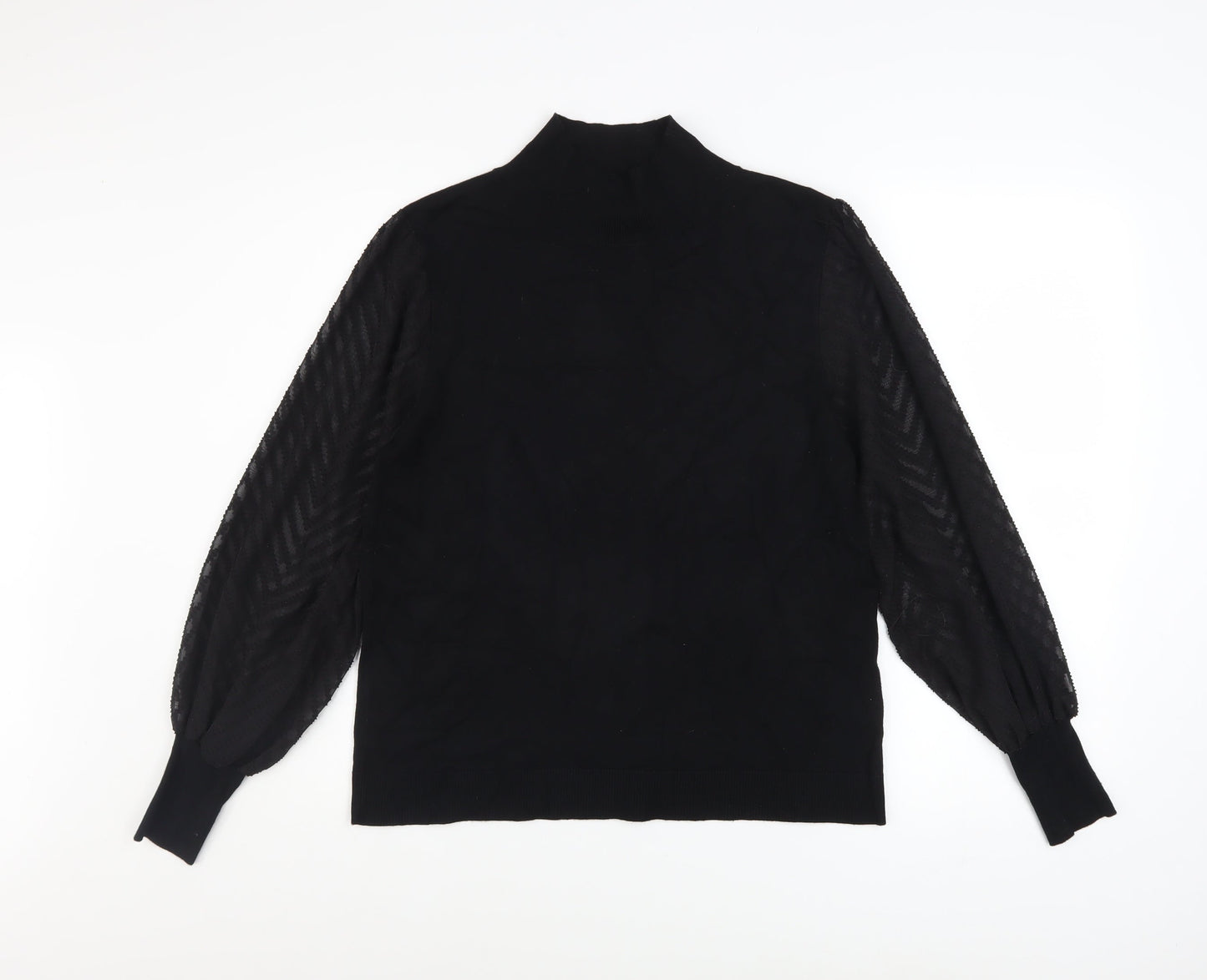 M&Co Women’s Black Size 14 Mock Neck Puff Sleeve Knit Jumper