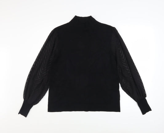 M&Co Women’s Black Size 14 Mock Neck Puff Sleeve Knit Jumper