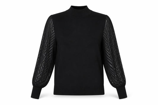 M&Co Women’s Black Size 14 Mock Neck Puff Sleeve Knit Jumper