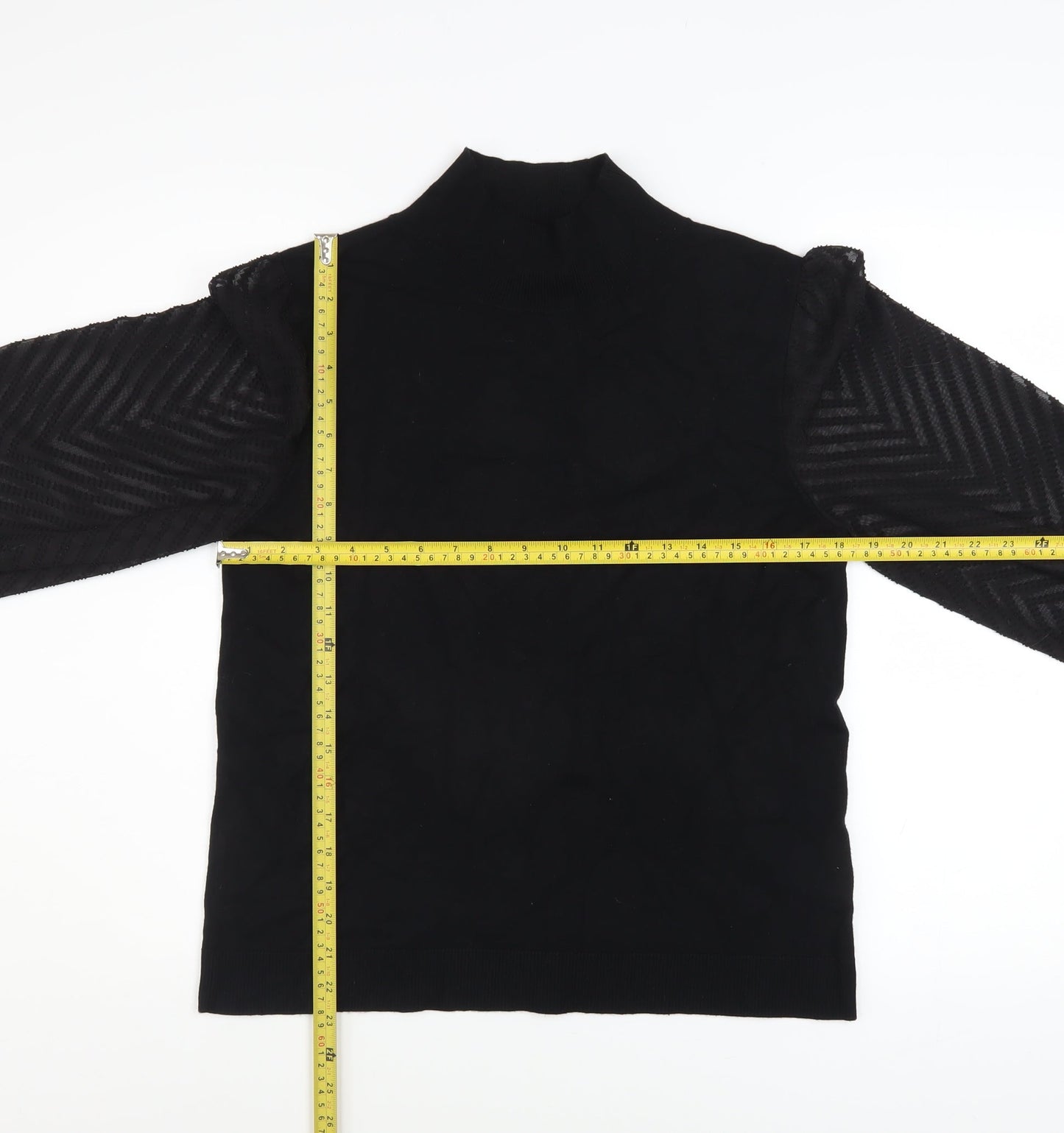 M&Co Women’s Black Size 14 Mock Neck Puff Sleeve Knit Jumper