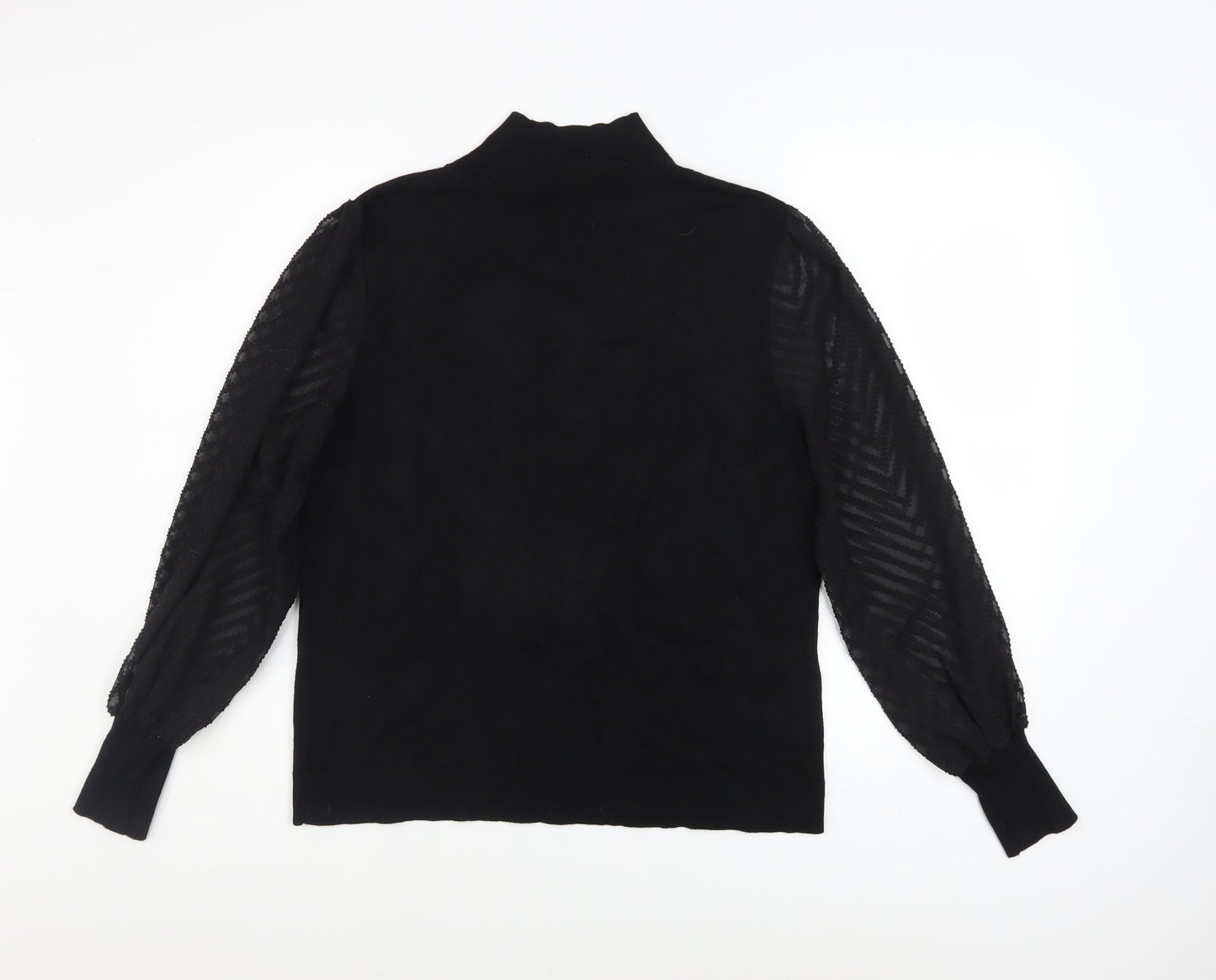 M&Co Women’s Black Size 14 Mock Neck Puff Sleeve Knit Jumper