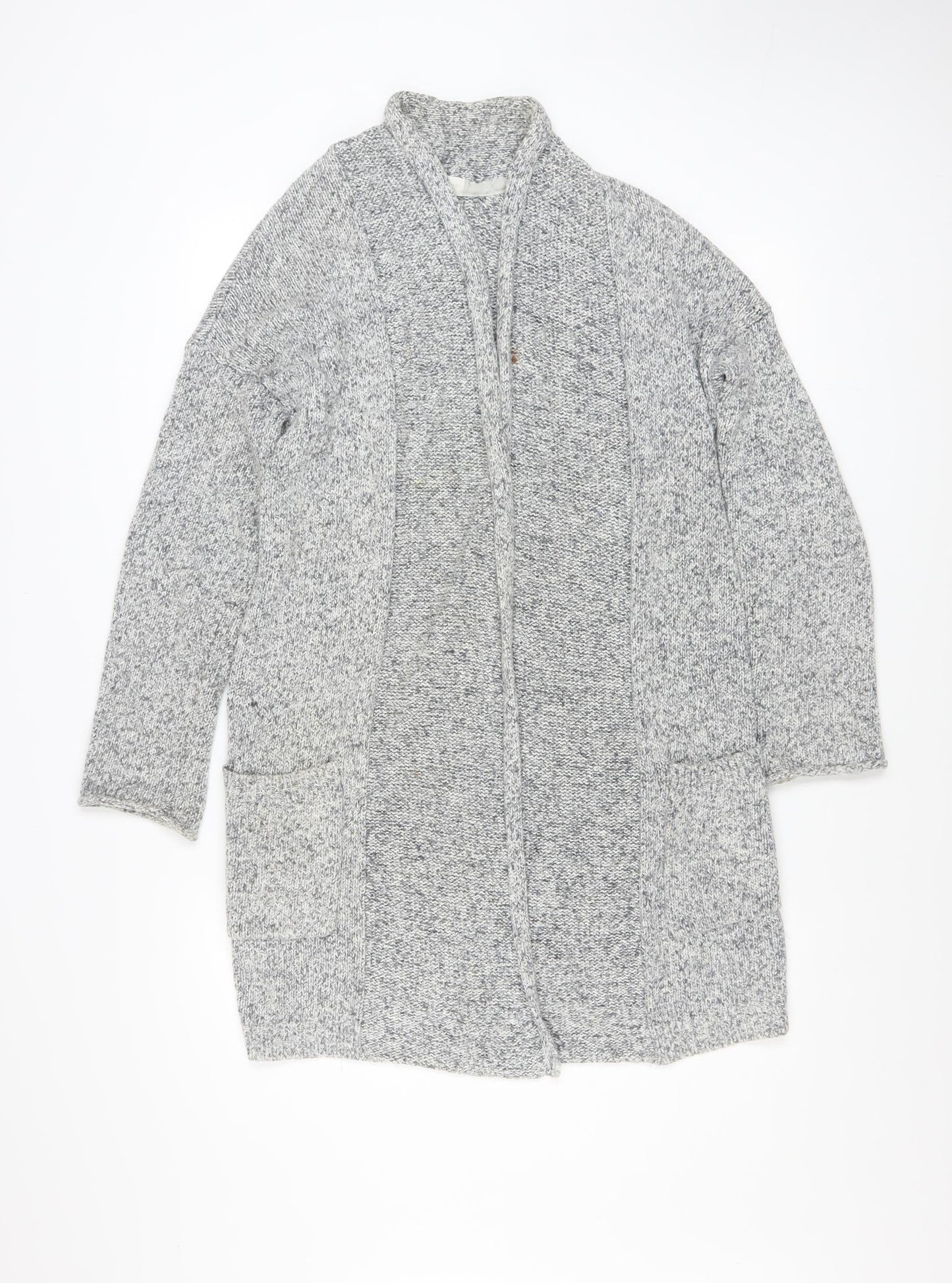 The White Company Women’s Grey Cotton Knit Cardigan UK 8 Long Sleeve Open Front