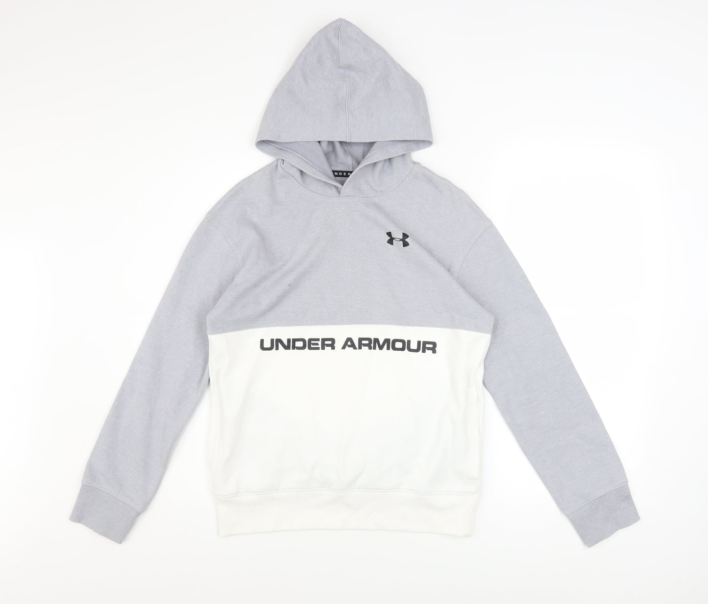 Under Armour Boys Grey Colourblock Pullover Hoodie Size 158