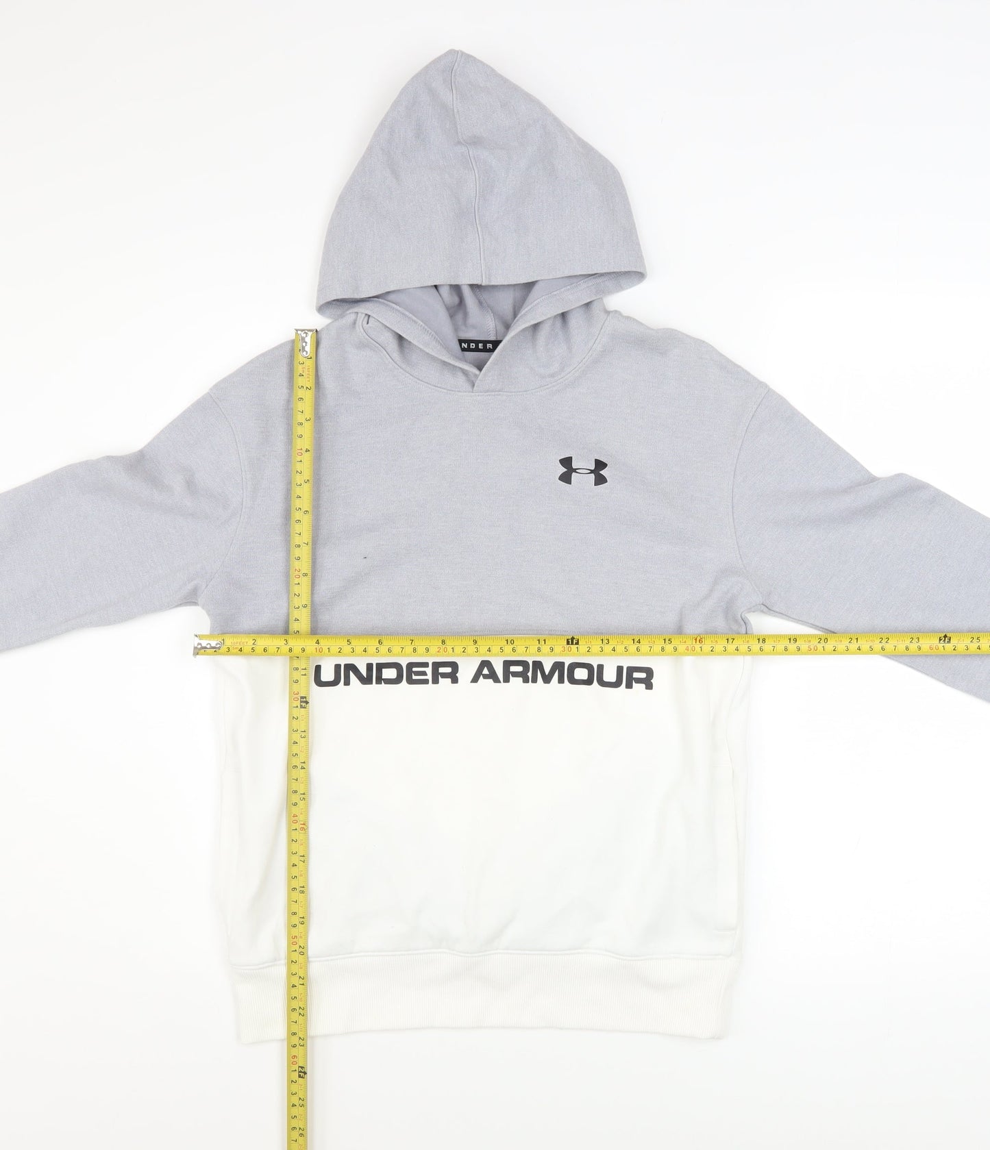 Under Armour Boys Grey Colourblock Pullover Hoodie Size 158