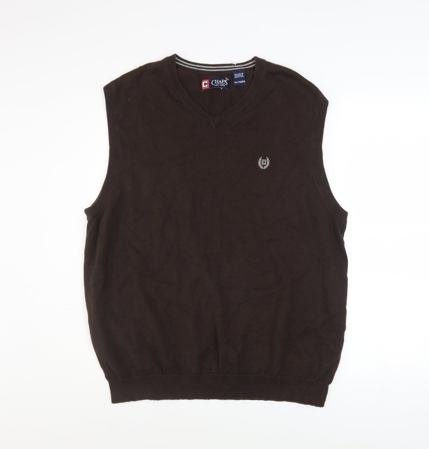 Chaps Men's Brown V-Neck Sleeveless Cotton Knit Vest XL