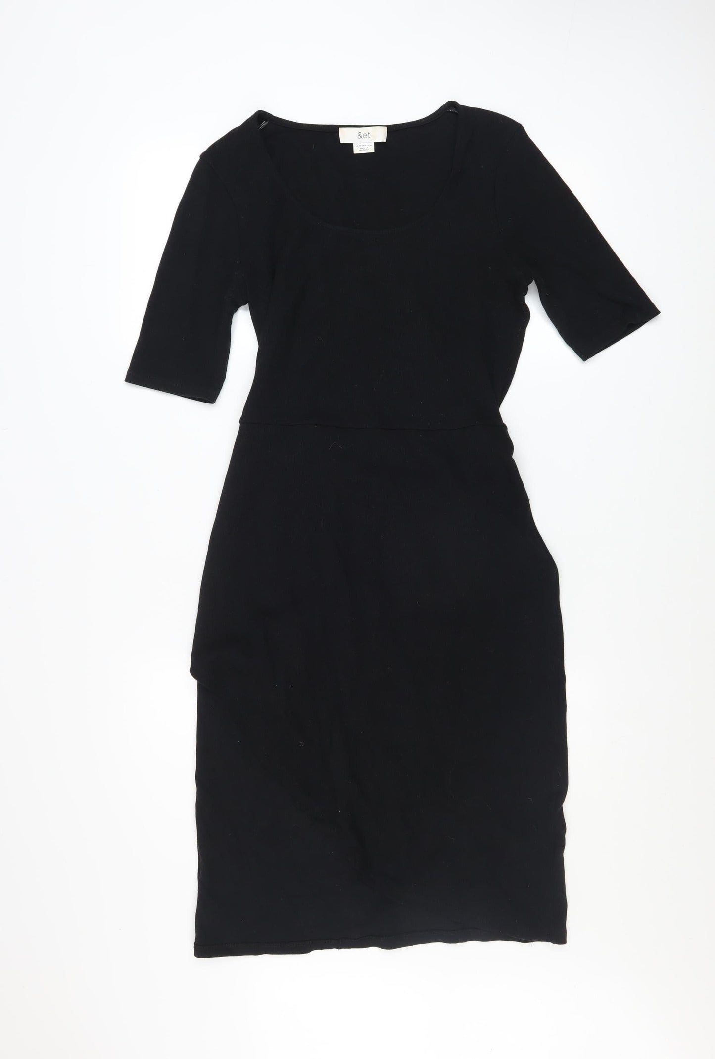 &et Womens Black Size 12 Bodycon Knee Length Cotton Blend Dress